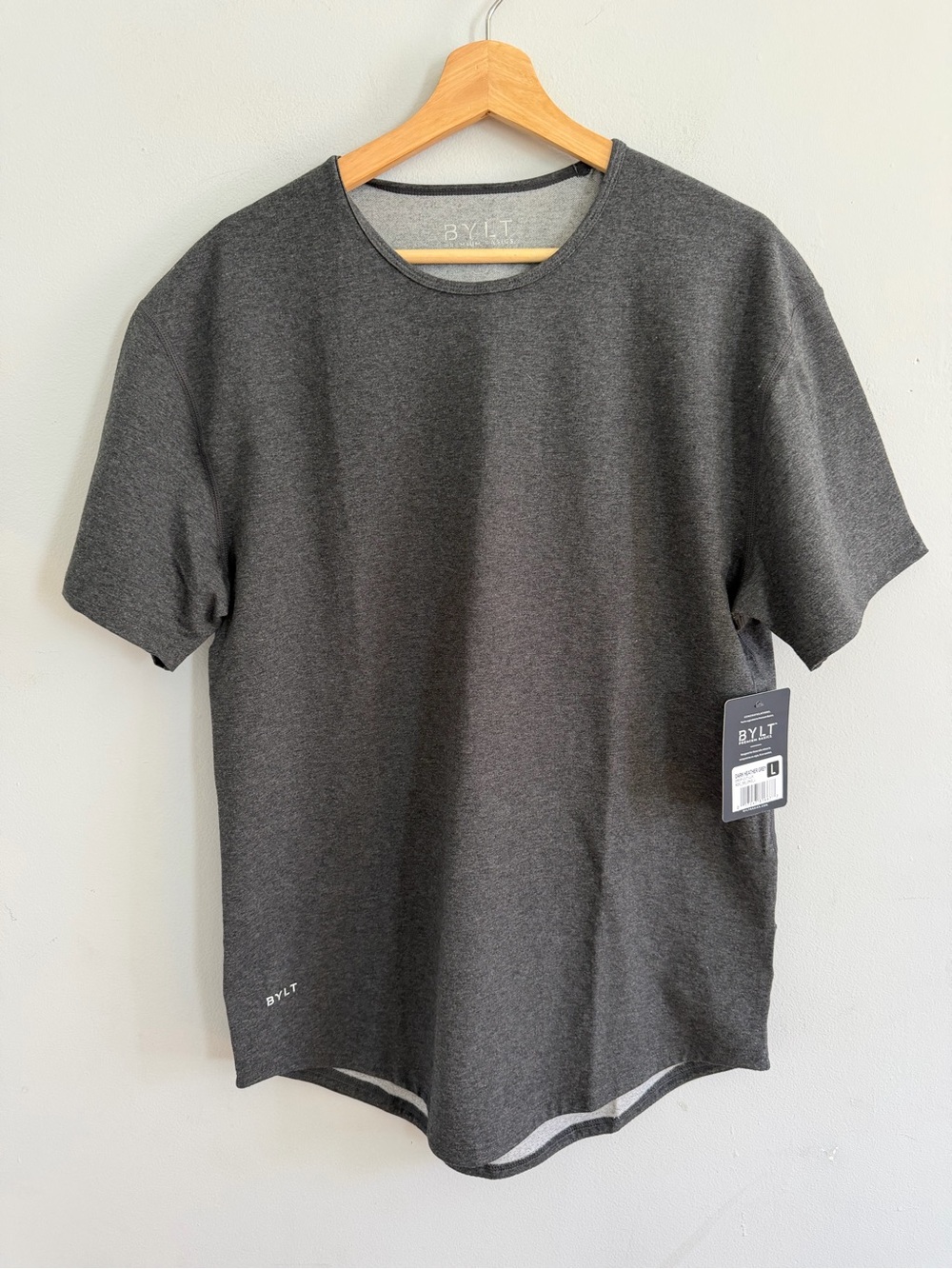 NWT BYLT Premium Basics Drop Cut Lux Short Sleeve Tee Dark Heather Gray L